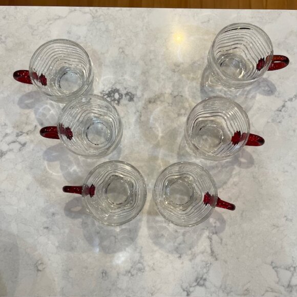 7 Duncan & Miller Glass Caribbean Punch Cups, Clear with Red Handle, Wavy Design - Picture 3 of 12